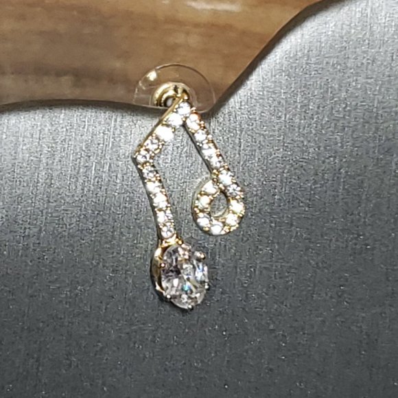 Music Notes Earrings in Gold Zinc Alloy & Crystals.  Beam Quaver, 8th Notes - Picture 2 of 13